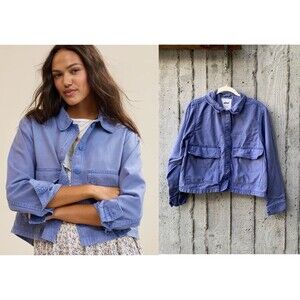 Aerie Cropped Chore Jacket Women's Sz M Boxy Relaxed Fit Utilitarian Button Up
